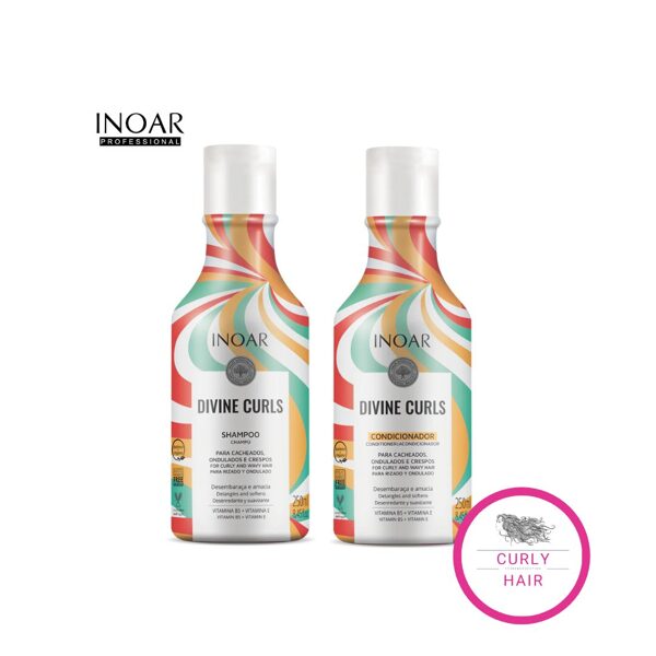 INOAR Divine Curls Duo Kit - instrumentu komplekts cirtainiem viļņotiem matiem 2x250 ml